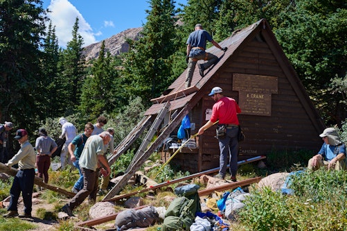 A photo essay about the repair of the A-Frame shelter on Barr Trail, Pikes Peak.