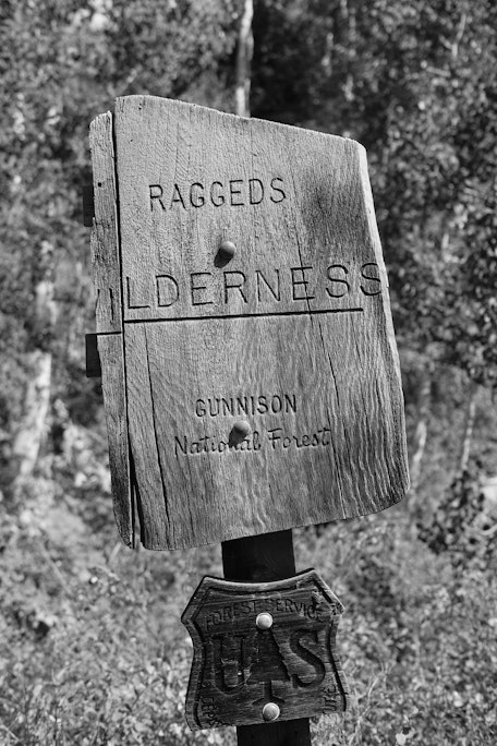 sign on a trail for Raggeds Wilderness, Gunnison National Forest, near Crested Butte, Colorado